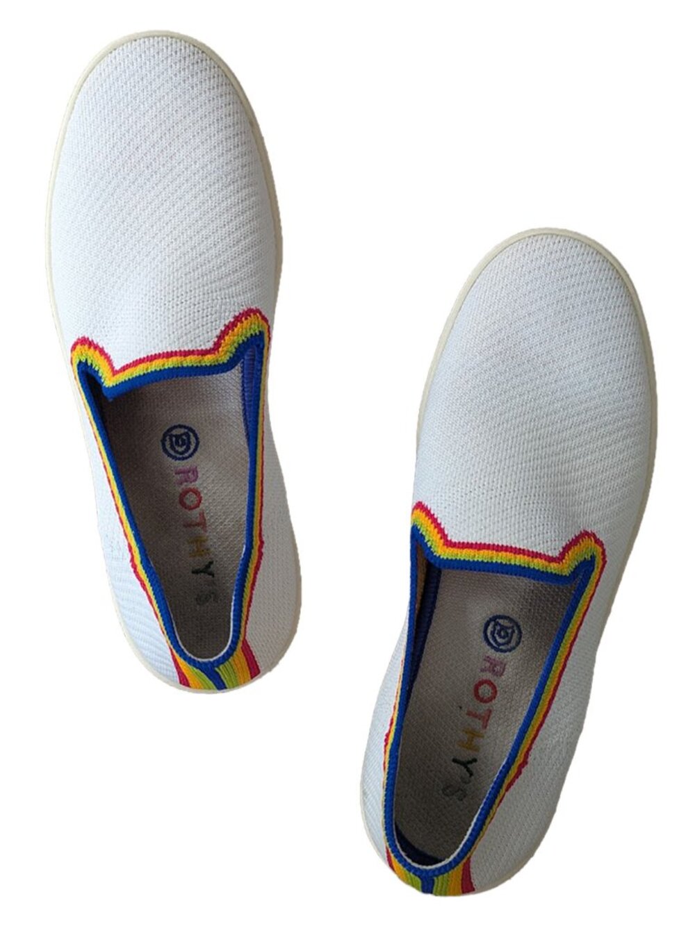 Rothy's limited-edition Rainbow slip-on sneakers in white